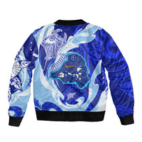 Chuuk Micronesian Roots Sleeve Zip Bomber Jacket Polynesian Tribal Pattern Hibiscus Flower And Stingray Art TS04 - Polynesian Pride