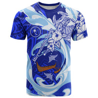 Chuuk Micronesian Roots T Shirt Polynesian Tribal Pattern Hibiscus Flower And Stingray Art TS04 Blue White - Polynesian Pride