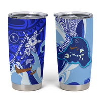 Chuuk Micronesian Roots Tumbler Cup Polynesian Tribal Pattern Hibiscus Flower And Stingray Art TS04 Blue White - Polynesian Pride