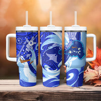 Chuuk Micronesian Roots Tumbler With Handle Polynesian Tribal Pattern Hibiscus Flower And Stingray Art TS04 - Polynesian Pride