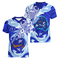 Chuuk Micronesian Roots Women V-Neck T-Shirt Polynesian Tribal Pattern Hibiscus Flower And Stingray Art TS04 - Polynesian Pride