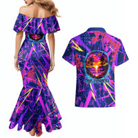 Chuuk Tropical Sunset Coordinates Couples Matching Mermaid Dress and Hawaiian Shirt Neon Graffiti Polynesian Tribal TS04 - Polynesian Pride