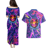 Chuuk Tropical Sunset Coordinates Couples Matching Puletasi and Hawaiian Shirt Neon Graffiti Polynesian Tribal TS04 - Polynesian Pride