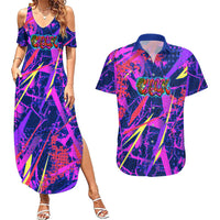 Chuuk Tropical Sunset Coordinates Couples Matching Summer Maxi Dress and Hawaiian Shirt Neon Graffiti Polynesian Tribal TS04 Purple Pink - Polynesian Pride