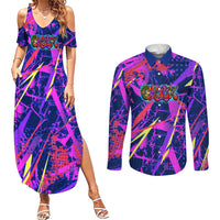 Chuuk Tropical Sunset Coordinates Couples Matching Summer Maxi Dress and Long Sleeve Button Shirt Neon Graffiti Polynesian Tribal TS04 Purple Pink - Polynesian Pride