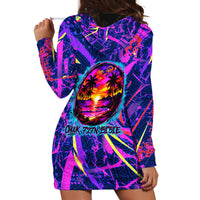 Chuuk Tropical Sunset Coordinates Hoodie Dress Neon Graffiti Polynesian Tribal TS04 - Polynesian Pride