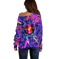 Chuuk Tropical Sunset Coordinates Off Shoulder Sweater Neon Graffiti Polynesian Tribal