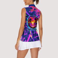 Chuuk Tropical Sunset Coordinates Women Sleeveless Polo Shirt Neon Graffiti Polynesian Tribal TS04 - Polynesian Pride