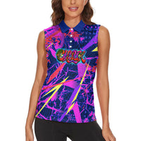 Chuuk Tropical Sunset Coordinates Women Sleeveless Polo Shirt Neon Graffiti Polynesian Tribal TS04 - Polynesian Pride