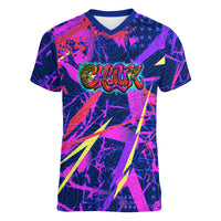 Chuuk Tropical Sunset Coordinates Women V-Neck T-Shirt Neon Graffiti Polynesian Tribal TS04 Female Purple Pink - Polynesian Pride