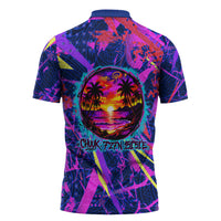 Chuuk Tropical Sunset Coordinates Zipper Polo Shirt Neon Graffiti Polynesian Tribal TS04 - Polynesian Pride