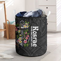 Kosrae Nautical Heritage Laundry Basket Polynesian Tribal Anchor With Plumeria Tropical Art TS04 Black Grey - Polynesian Pride