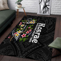 Kosrae Nautical Heritage Area Rug Polynesian Tribal Anchor With Plumeria Tropical Art TS04 Black Grey - Polynesian Pride