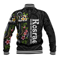 Kosrae Nautical Heritage Baseball Jacket Polynesian Tribal Anchor With Plumeria Tropical Art TS04 - Polynesian Pride