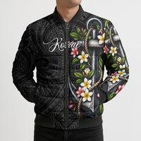 Kosrae Nautical Heritage Bomber Puffer Jacket Polynesian Tribal Anchor With Plumeria Tropical Art TS04 - Polynesian Pride