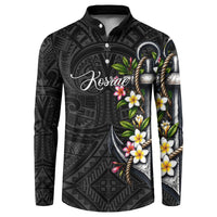 Kosrae Nautical Heritage Button Sweatshirt Polynesian Tribal Anchor With Plumeria Tropical Art TS04 Black Grey - Polynesian Pride