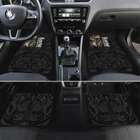 Kosrae Nautical Heritage Car Mats Polynesian Tribal Anchor With Plumeria Tropical Art TS04 Set 4pcs Black Grey - Polynesian Pride