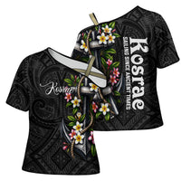 Kosrae Nautical Heritage Cross Shoulder Shirt Polynesian Tribal Anchor With Plumeria Tropical Art TS04 - Polynesian Pride