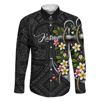 Kosrae Nautical Heritage Family Matching Long Sleeve Bodycon Dress and Hawaiian Shirt Polynesian Tribal Anchor With Plumeria Tropical Art