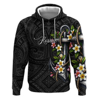 Kosrae Nautical Heritage Hoodie Polynesian Tribal Anchor With Plumeria Tropical Art TS04 Pullover Hoodie Black Grey - Polynesian Pride