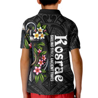 Kosrae Nautical Heritage Kid Polo Shirt Polynesian Tribal Anchor With Plumeria Tropical Art