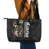 Kosrae Nautical Heritage Leather Tote Bag Polynesian Tribal Anchor With Plumeria Tropical Art TS04 - Polynesian Pride