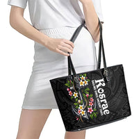 Kosrae Nautical Heritage Leather Tote Bag Polynesian Tribal Anchor With Plumeria Tropical Art TS04 - Polynesian Pride