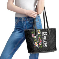 Kosrae Nautical Heritage Leather Tote Bag Polynesian Tribal Anchor With Plumeria Tropical Art TS04 - Polynesian Pride