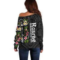 Kosrae Nautical Heritage Off Shoulder Sweater Polynesian Tribal Anchor With Plumeria Tropical Art TS04 - Polynesian Pride