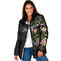 Kosrae Nautical Heritage Padded Jacket Polynesian Tribal Anchor With Plumeria Tropical Art TS04 Women Black Grey - Polynesian Pride