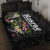 Kosrae Nautical Heritage Quilt Bed Set Polynesian Tribal Anchor With Plumeria Tropical Art TS04 Black Grey - Polynesian Pride
