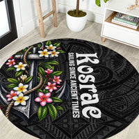 Kosrae Nautical Heritage Round Carpet Polynesian Tribal Anchor With Plumeria Tropical Art TS04 Black Grey - Polynesian Pride