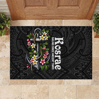 Kosrae Nautical Heritage Rubber Doormat Polynesian Tribal Anchor With Plumeria Tropical Art TS04 Black Grey - Polynesian Pride