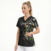 Kosrae Nautical Heritage Scrub Top Polynesian Tribal Anchor With Plumeria Tropical Art TS04 - Polynesian Pride
