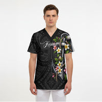 Kosrae Nautical Heritage Scrub Top Polynesian Tribal Anchor With Plumeria Tropical Art TS04 - Polynesian Pride