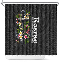 Kosrae Nautical Heritage Shower Curtain Polynesian Tribal Anchor With Plumeria Tropical Art TS04 Black Grey - Polynesian Pride