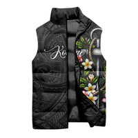 Kosrae Nautical Heritage Sleeveless Puffer Jacket Polynesian Tribal Anchor With Plumeria Tropical Art TS04 - Polynesian Pride