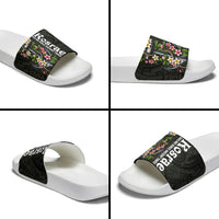 Kosrae Nautical Heritage Slide Sandals Polynesian Tribal Anchor With Plumeria Tropical Art TS04 - Polynesian Pride