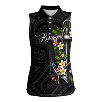 Kosrae Nautical Heritage Women Sleeveless Polo Shirt Polynesian Tribal Anchor With Plumeria Tropical Art