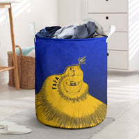 Kosrae Fafa Culinary Heritage Laundry Basket Kosraean Gold Taro Tradition Illustration With Coconut Leaves TS04 Blue Yellow - Polynesian Pride