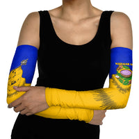 Kosrae Fafa Culinary Heritage Arm Sleeves Kosraean Gold Taro Tradition Illustration With Coconut Leaves TS04 - Polynesian Pride