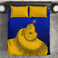 Kosrae Fafa Culinary Heritage Bedding Set Kosraean Gold Taro Tradition Illustration With Coconut Leaves TS04 Blue Yellow - Polynesian Pride