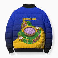 Kosrae Fafa Culinary Heritage Bomber Puffer Jacket Kosraean Gold Taro Tradition Illustration With Coconut Leaves TS04 - Polynesian Pride
