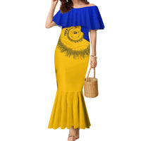 Kosrae Fafa Culinary Heritage Family Matching Mermaid Dress and Hawaiian Shirt Kosraean Gold Taro Tradition Illustration With Coconut Leaves TS04 Mom's Dress Blue Yellow - Polynesian Pride