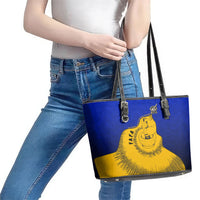 Kosrae Fafa Culinary Heritage Leather Tote Bag Kosraean Gold Taro Tradition Illustration With Coconut Leaves TS04 - Polynesian Pride