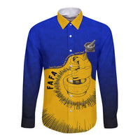 Kosrae Fafa Culinary Heritage Long Sleeve Button Shirt Kosraean Gold Taro Tradition Illustration With Coconut Leaves TS04 Unisex Blue Yellow - Polynesian Pride