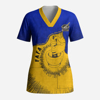 Kosrae Fafa Culinary Heritage Scrub Top Kosraean Gold Taro Tradition Illustration With Coconut Leaves TS04 Adult Blue Yellow - Polynesian Pride