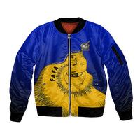 Kosrae Fafa Culinary Heritage Sleeve Zip Bomber Jacket Kosraean Gold Taro Tradition Illustration With Coconut Leaves TS04 Unisex Blue Yellow - Polynesian Pride