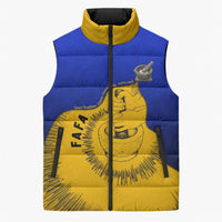 Kosrae Fafa Culinary Heritage Sleeveless Puffer Jacket Kosraean Gold Taro Tradition Illustration With Coconut Leaves TS04 Unisex Blue Yellow - Polynesian Pride