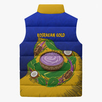 Kosrae Fafa Culinary Heritage Sleeveless Puffer Jacket Kosraean Gold Taro Tradition Illustration With Coconut Leaves TS04 - Polynesian Pride